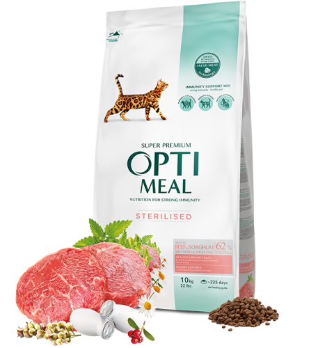 OPTIMEAL dla KOTÓW Sterylizowanych z wołowiną i sorgo STERILISED 4kg