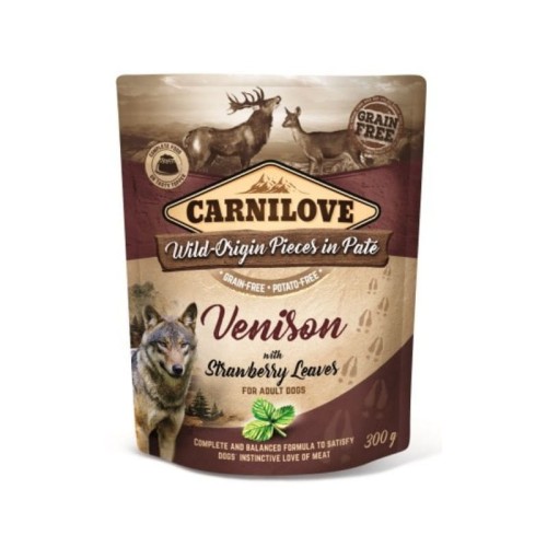 Carnilove Dog Pouch Venison & Strawberry 300g dziczyzna z liśćmi truskawki