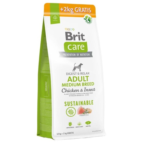 Brit Care Sustainable Adult Medium Breed Chicken & Insect 12kg + 2kg GRATIS
