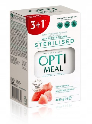 OPTIMEAL dla KOTÓW Sterylizowanych Indyk z kurczakiem w sosie 85g 3+1 GRATIS