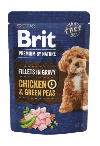 BRIT Premium Dog Fillets in gravy Chicken & Green peas 85g