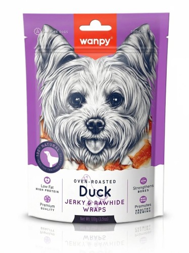 WANPY dla psa Duck Jerky & Rawhide Wraps Skóra owinięta kaczką 100g