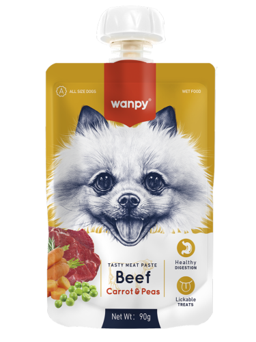 WANPY dla psa Pasta z wołowiną, marchewką i groszkiem 90g