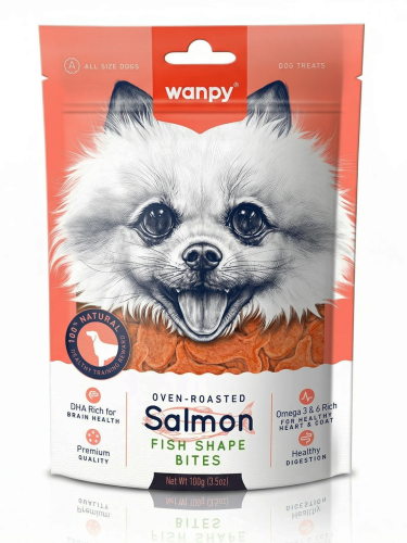 WANPY dla psa Salmon Fish Shape Bites Pieczone kawałki łososia 100g