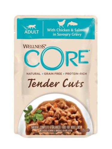 Wellness Core Tender Cuts kurczak z łososiem w sosie 8x85g