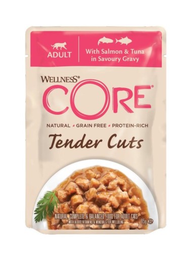 Wellness Core Tender Cuts łosos z tuńczykiem w sosie 8x85g