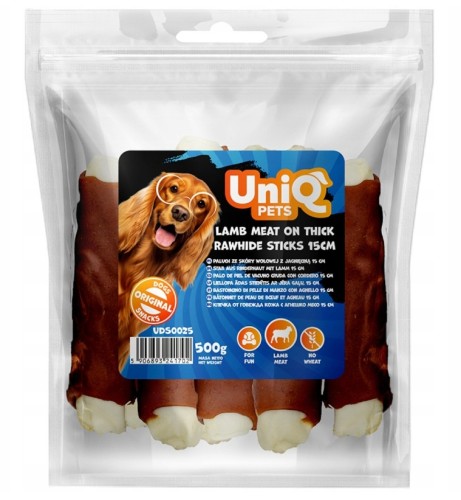 UNIQ PETS Paluch ze skóry wołowej z jagnięciną 15cm (7szt) 500g