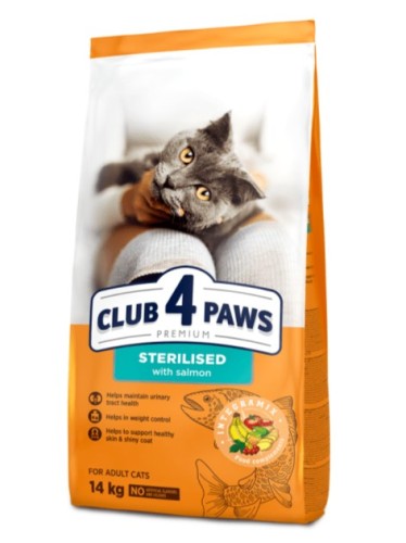 CLUB 4 PAWS PREMIUM dla kotów sterylizowanych z łososiem 14kg