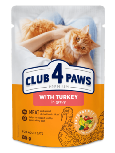 CLUB 4 PAWS PREMIUM dla kotów Indyk w sosie 85g