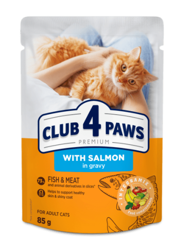 CLUB 4 PAWS PREMIUM dla kotów Łosoś w sosie 85g