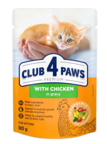 CLUB 4 PAWS PREMIUM dla kociąt Kurczak w sosie 80g