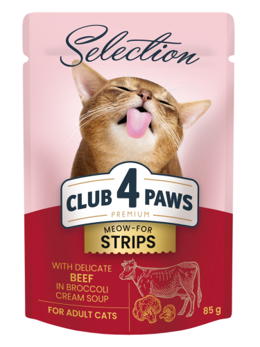 CLUB 4 PAWS Selection dla kotów Wołowina w kremowej zupie brokułowej 85g