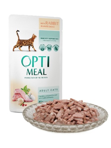 OPTIMEAL dla kotów Królik w białym sosie 85g