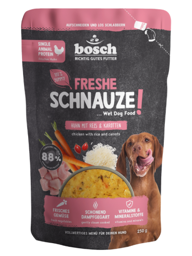 BOSCH Freshe Schnauze z kurczakiem, ryżem i marchewką 250g