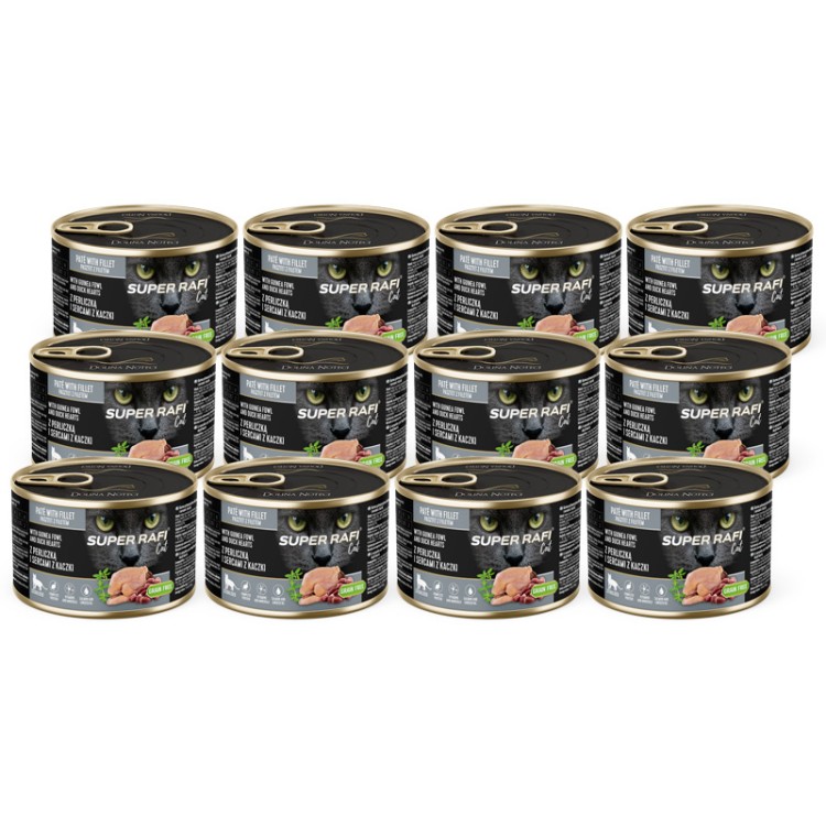 Super Rafi Cat 12x185g z perliczką i sercami kaczki dla kotów sterylizowanych