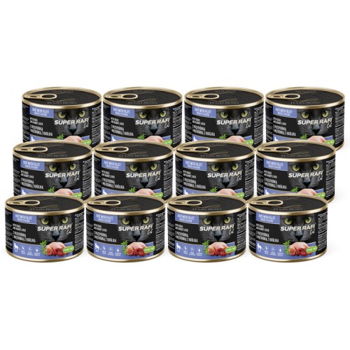 Super Rafi Cat 185g/12szt z przepiórką i wątróbką z królika
