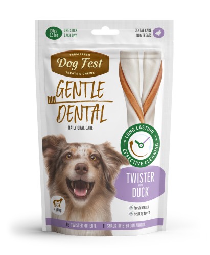Dog Fest Dental twister with Duck 100g przysmak dentystyczny dla dużych ras