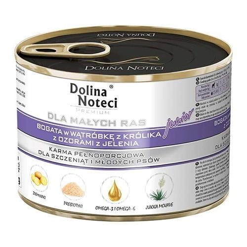 DOLINA NOTECI dla psów małych ras Junior WĄTRÓBKA Z KRÓLIKA OZORY Z JELENIA 185g 