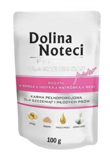 DOLINA NOTECI dla psów małych ras Junior SERCA Z INDYKA, WĄTRÓBKA Z GĘSI 100g