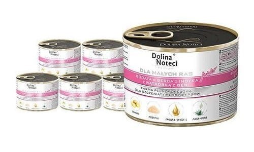 DOLINA NOTECI dla psów małych ras Junior SERCA Z INDYKA WĄTRÓBKA Z GĘSI 12x185g 