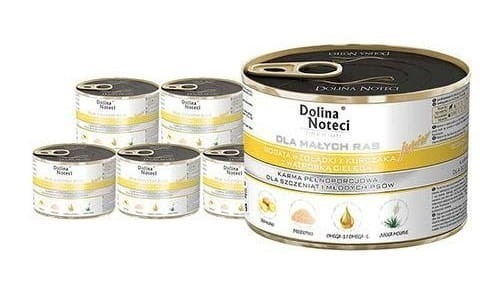 DOLINA NOTECI dla psów małych ras Junior ŻOŁĄDKI Z KURCZAKA WĄTRÓBKA CIELĘCA 12x185g 