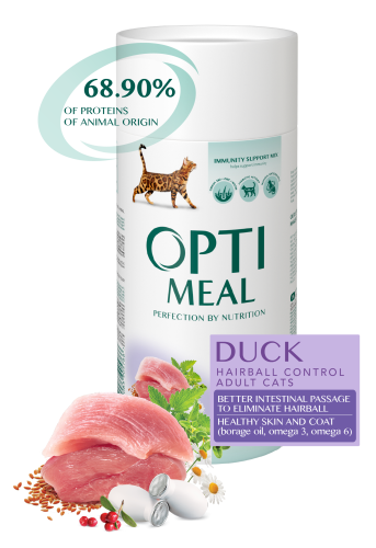 OPTIMEAL dla KOTÓW z kaczką HAIRBALL 650g