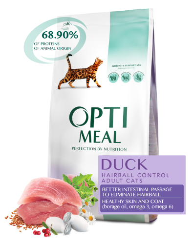 OPTIMEAL dla KOTÓW z kaczką HAIRBALL 8,4kg+2,1kg