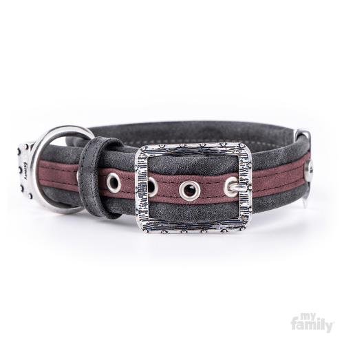 MyFamily LONDON Obroża EkoSkóra Bordowa M 1044